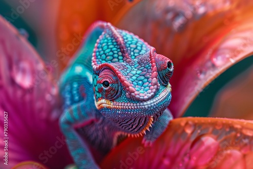 Chameleon on the Flower Beautiful Extreme Close-Up