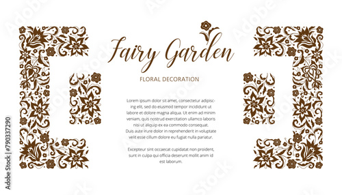 Vector floral square frames; vignette; card design template. Element in Oriental style. Floral silhouette border; premade card. Ornament. Isolated ornaments.