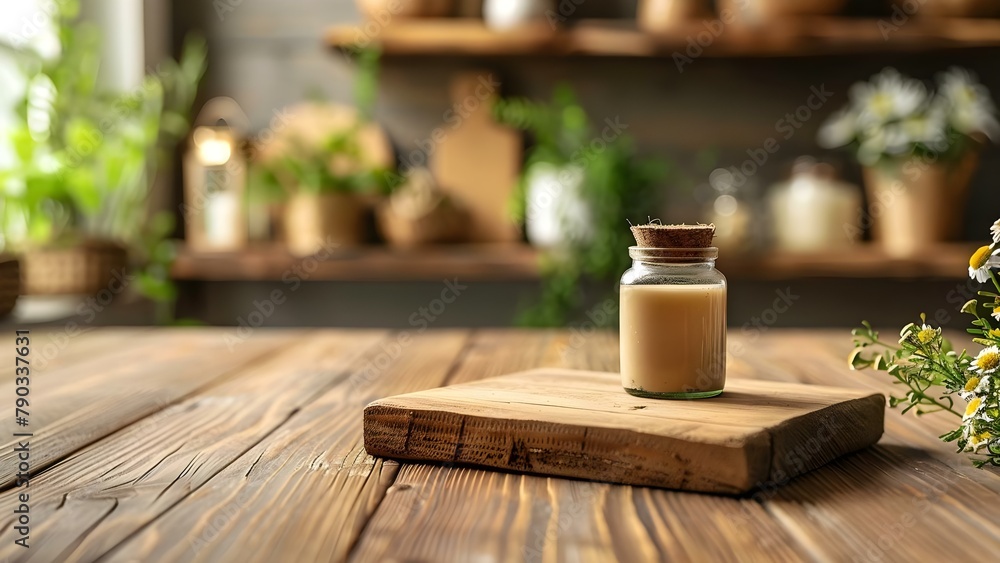 Minimalist Jar on Wooden Surface Amidst Nature. Concept Minimalism, Nature, Jar, Wooden Surface
