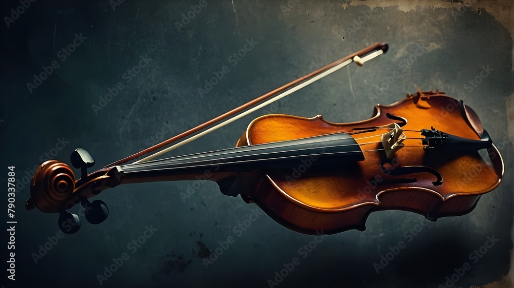 A violin playing on a grunge backdrop. AI-generated