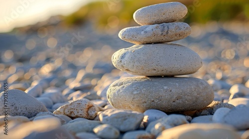 A close up of a stack of rocks sitting on top of each other, AI