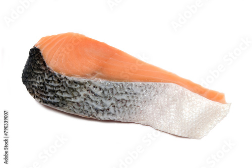 close up of fresh salmon on isolated white background