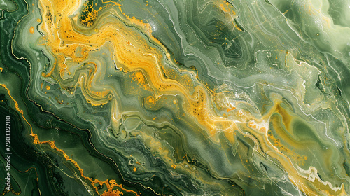 A lively depiction of olive and daffodil tones, blended in a marble-like pattern for a captivating abstract design. 