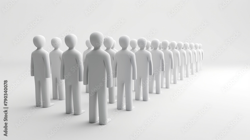 Row of identical 3D figures diminishing in perspective Row of identical 3D figures diminishing in perspective