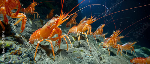 A group of deep-sea shrimp congregating near hydrothermal vents, wildlife phtography photo