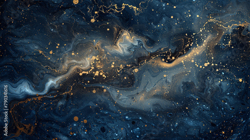 A marbled canvas of midnight blue and pale gold, evoking the mystery of a starlit night. 