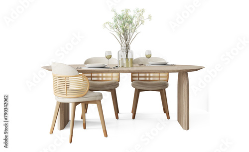 Dining table with wooden chairs isolated PNG