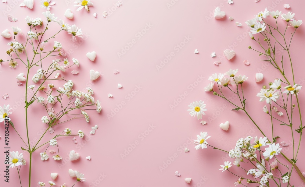 White Flowers on Pink Background