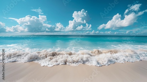 A beach with waves and clouds in the sky, AI © starush