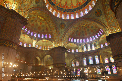 Fotografie Istanbul, Turkey, a view of the interior of the famous Blue Mosque