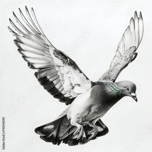 Wood Pigeon Black and White Pencil Sketch on a White Background photo