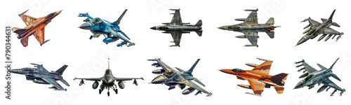 Military fighter jets in flight formation cut out png on transparent background photo