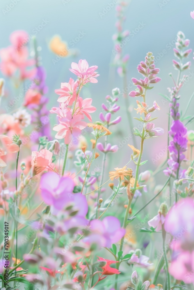 A captivating visual of soft-hued wildflowers, creating a sense of calmness, serenity, and the subtle beauty of nature's color palette