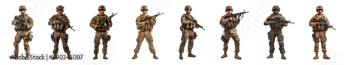 Soldiers in full combat gear with rifles cut out png on transparent background photo
