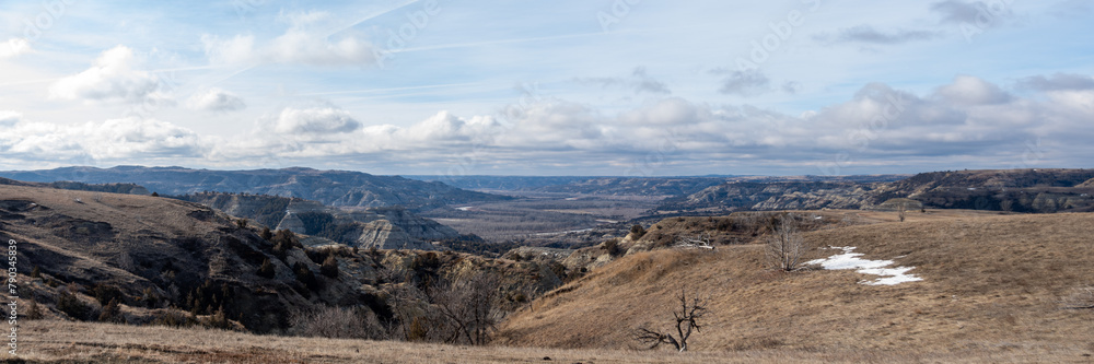 Panoramic Views of the North Dakota Badlands in Theodore Roosevelt National Park in Springtime 