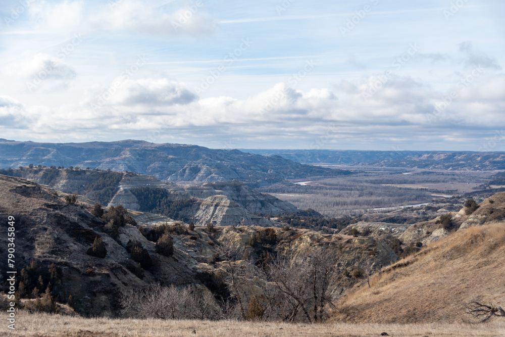 Landscape Views in Springtime of the North Dakota Badlands of Theodore Roosevelt National Park 
