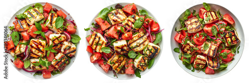  Set of A Grilled Halloumi and Watermelon Salad on a ,transparent background