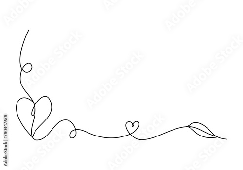 Romanic floral corner frame, one line drawing vector illustration.