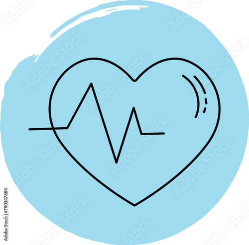 Heart icons with cardiogram for medicine theme in line art style on a blue background. Vector.