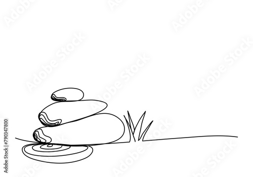 Pebble stones, one line drawing vector illustration.