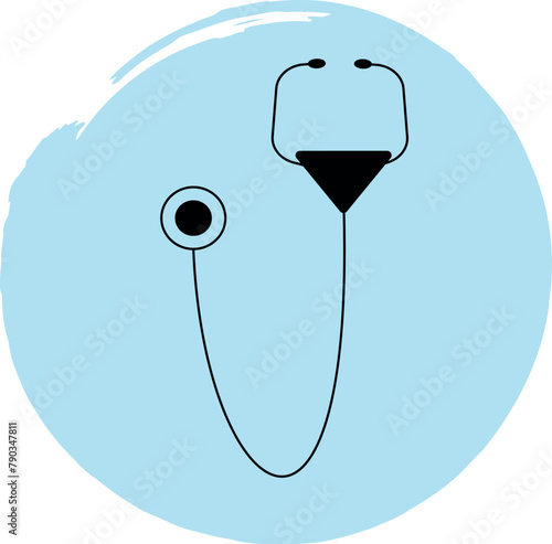 Stethoscope icons for medicine theme in line art style on a blue background. Vector.