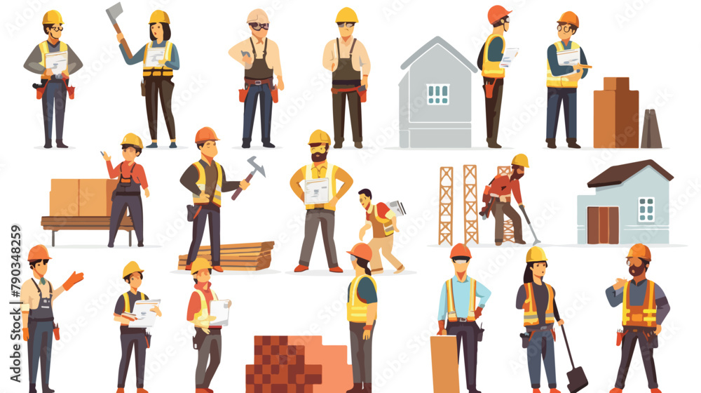 Builders and architects flat vector illustrations s