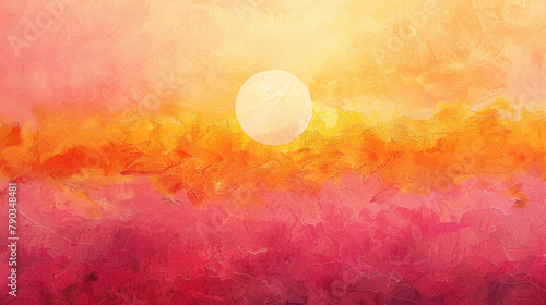 A radiant sunrise texture horizon abstract art from a breathtaking original painting for abstract background in orange pink color detailed Dawn awakening. 