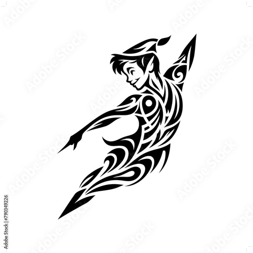 peterpan in modern tribal tattoo, abstract line art of people, minimalist contour. Vector photo