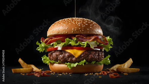 Deconstructed Deliciousness: A Floating Bacon Cheeseburger Masterpiece (Photorealistic Design)