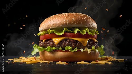 Burger Bliss: A Sky-High Stack of Deliciousness (Hyper-Realistic Design)