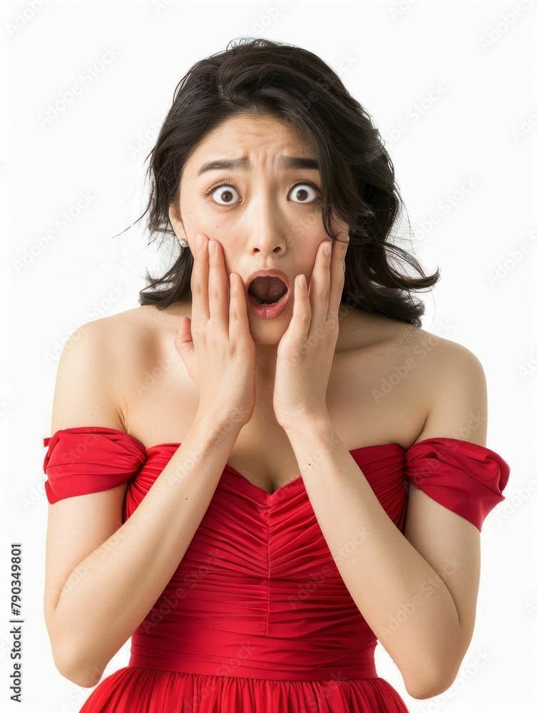 Surprised Elegant Woman in Red Dress. Generative ai Surprised Elegant Woman in Red Dress. Generative ai
