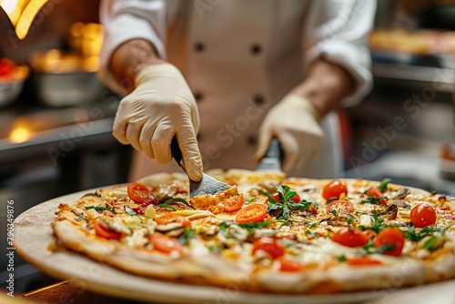 Bakery chef prepares pizza closeup, pizza making process, chef preparing pizza, pizza making process, pizza, pizza background, bakery pizza making step