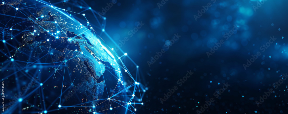 Fototapeta premium Communication technology for internet business. Global world network and telecommunication on earth cryptocurrency and blockchain and IoT