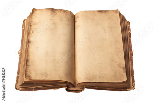 Antique Open Book with Blank Pages Isolated on Transparent Background, cut out. PNG