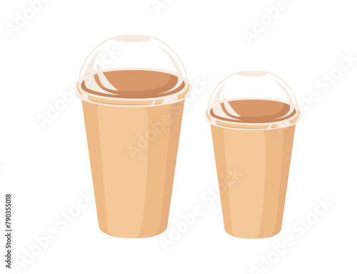 Brown paper coffee cup with lid vector illustration isolated on white background
