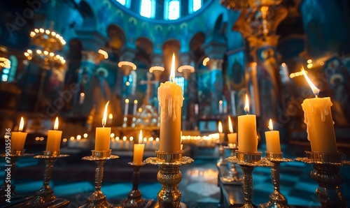 Kerzen in einer orthodoxen Kirche, erfürchtige Stimmung, Kerzenschein, Kirche photo