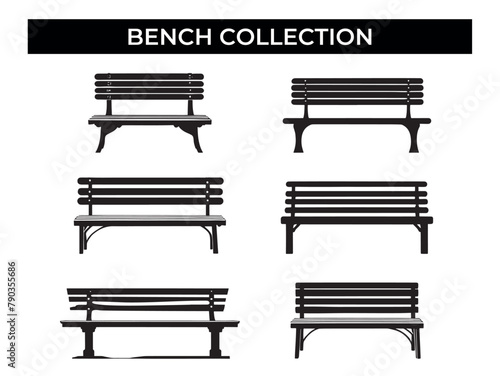 Row of Benches Aligned in a Park collection