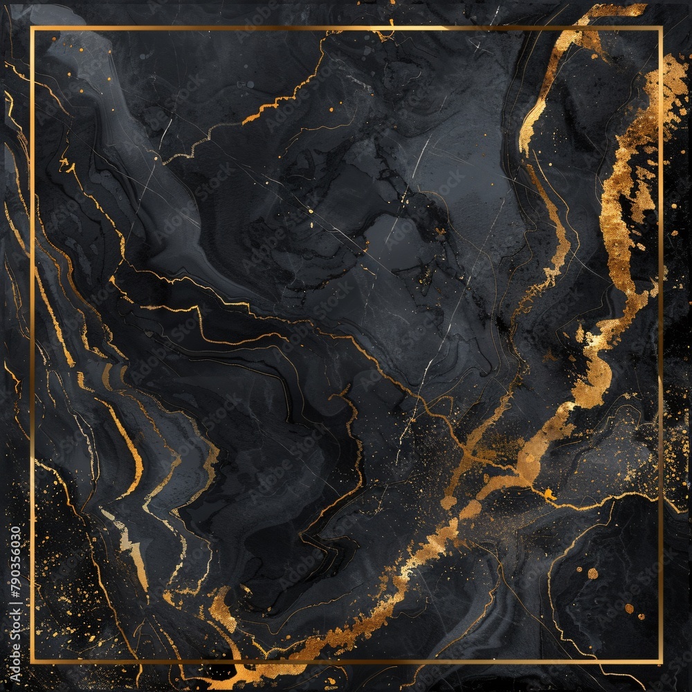 Fototapeta premium Gold and black marble background with a square frame 