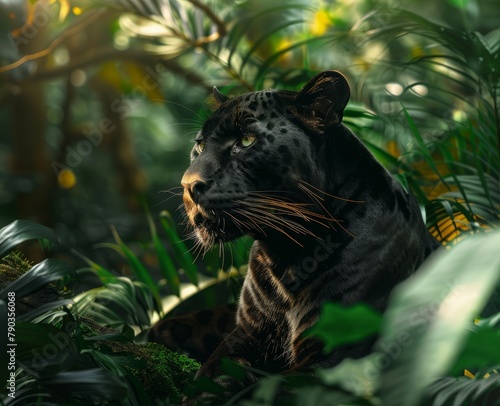 black panther lurking in the jungle.