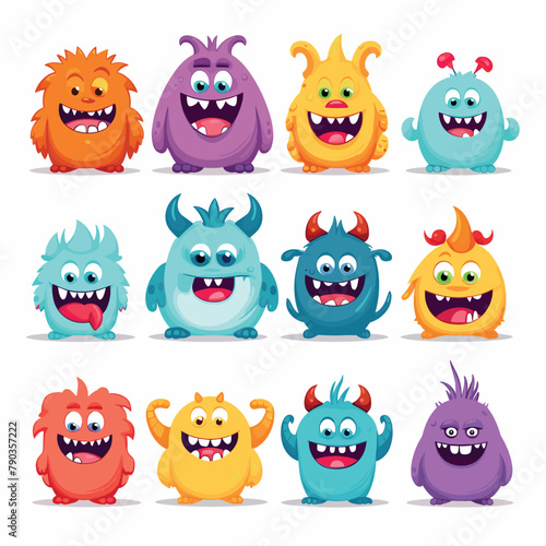 Set of Funny Cartoon Monsters Isolated on White Background