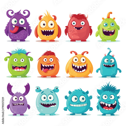 Set of Funny Cartoon Monsters Isolated on White Background