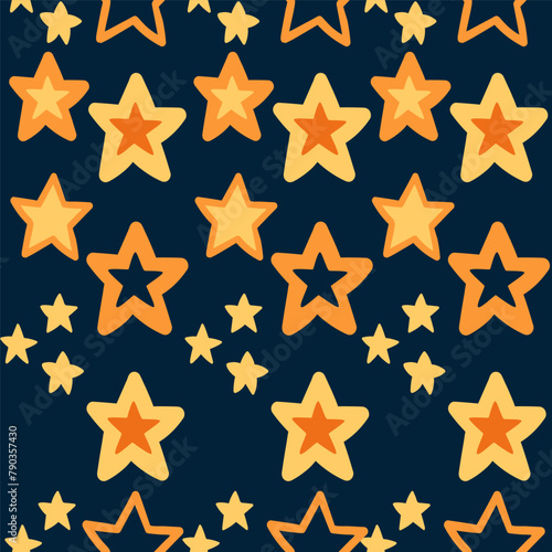 Seamless pattern of different golden stars vector illustration on dark background