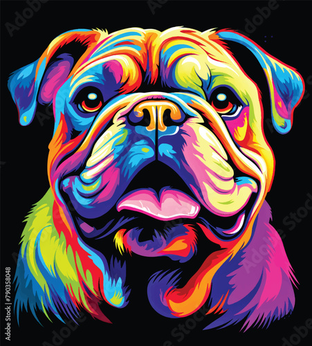 bulldog head on black background, vector illustration