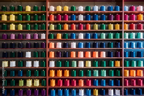 Vibrant spools of thread line shelves for embroidery artisans