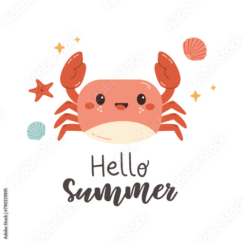 Summer card  with holiday elements and calligraphy quotes. Positive phrases for stickers, postcards or posters. Hello summer quotes.