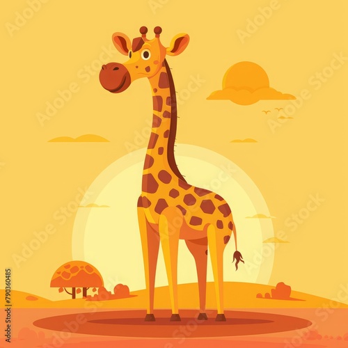 flat illustration cartoon giraffe.