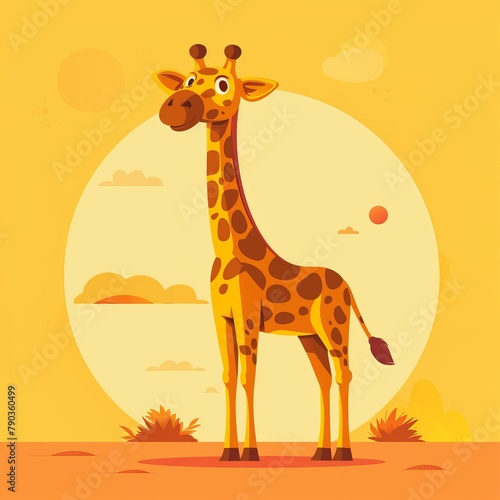 flat illustration cartoon giraffe.