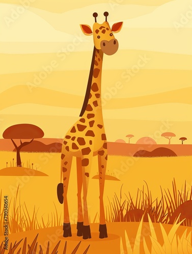 flat illustration cartoon giraffe.