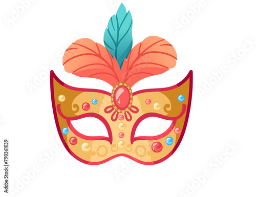 Colored carnival mask with decorative feathers vector illustration isolated on white background