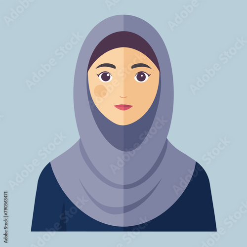 A woman with an Arab heritage wearing a headscarf, A portrait of an Arab woman wearing a hijab, Simple and minimalist flat Vector Illustration